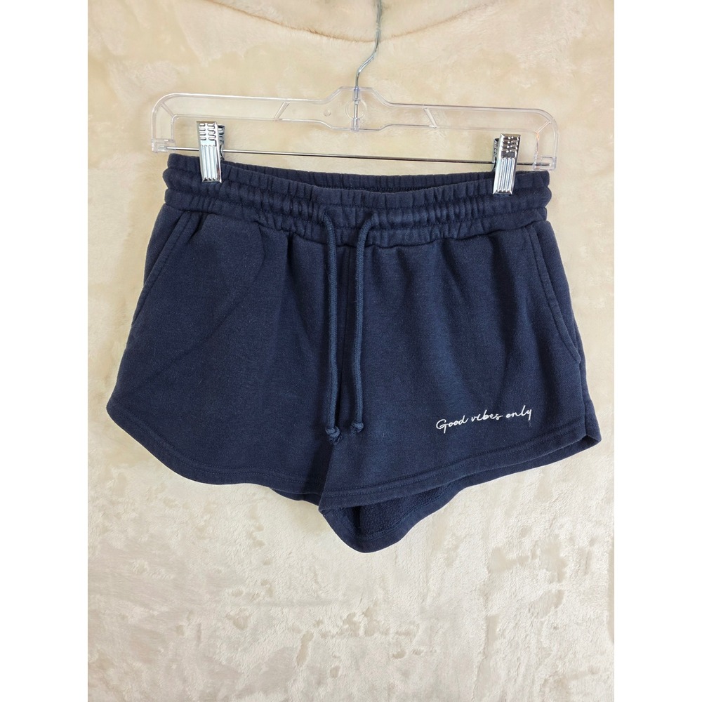 April Kiss Los Angeles Navy Blue Good Vibes Only Fleece Lounge Shorts Small
